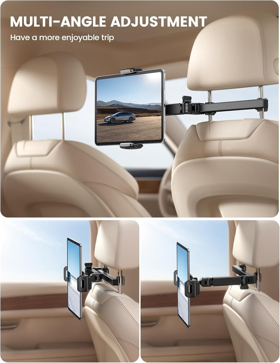 Lamicall Car Headrest Tablet Holder – [3 in 1 Extension Arm] Adjustable Table…