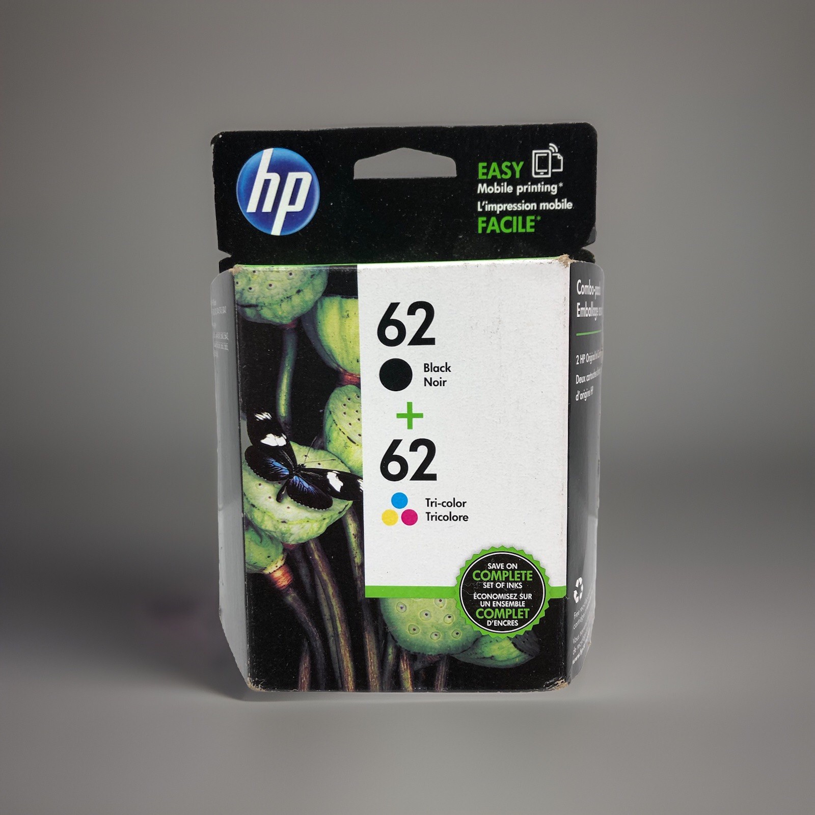 New HP 62 OEM 2-pack Black Tri-color Original Ink Cartridges N9H64FN Exp 17