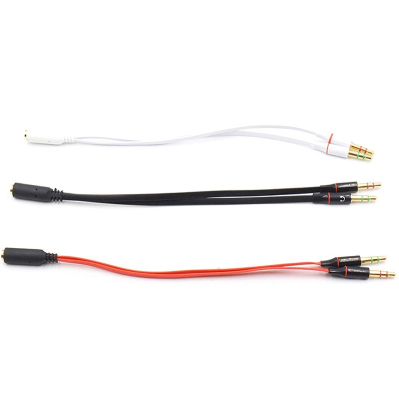 Headset Splitter 3.5mm Jack Dual Male Adapter Mic and Audio Headphone Gold
