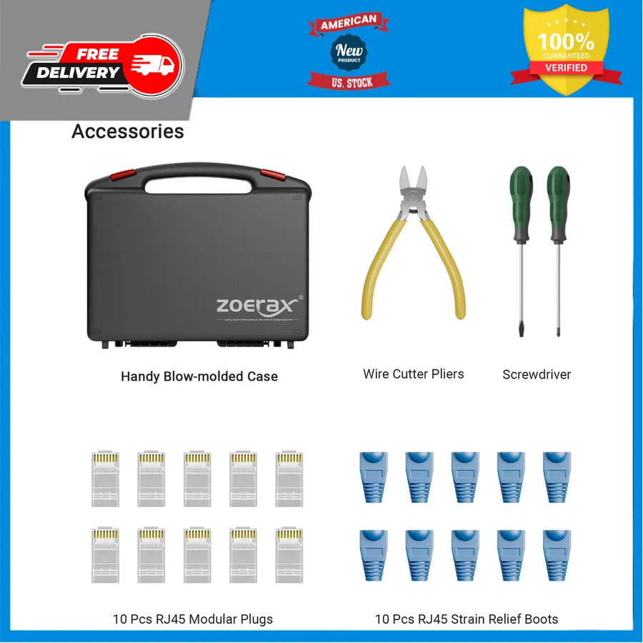 ZOERAX 11-in-1 Network Tool Kit RJ45 Crimper Tester Punch Down Stripper Cat6