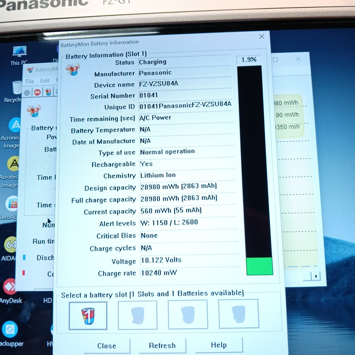 Panasonic Toughpad FZ-G1 Intel i5-5300U 2.3GHz 8GB NO AC/OS/Storage Device