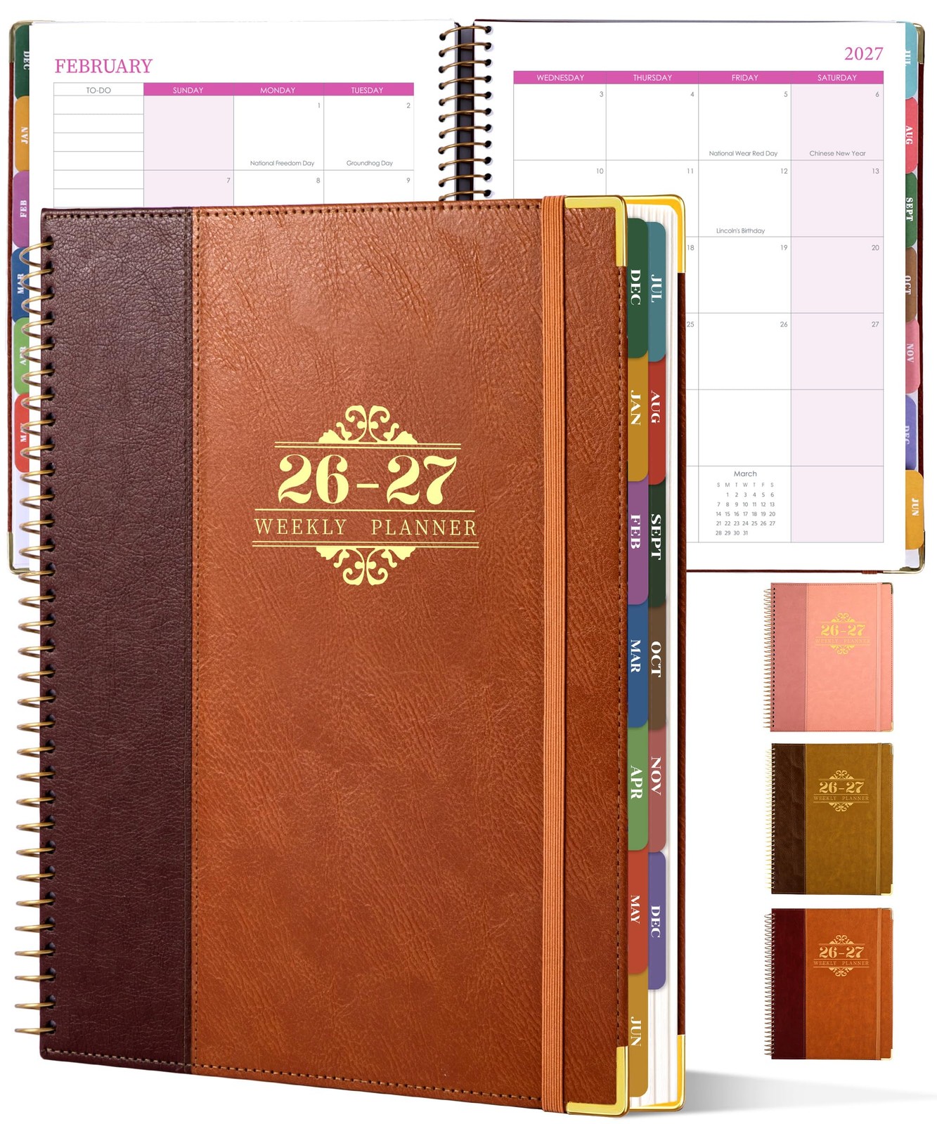 Planner 2026-2027 A4 8.5 x 11 Leather Two Tone Weekly Monthly Rust