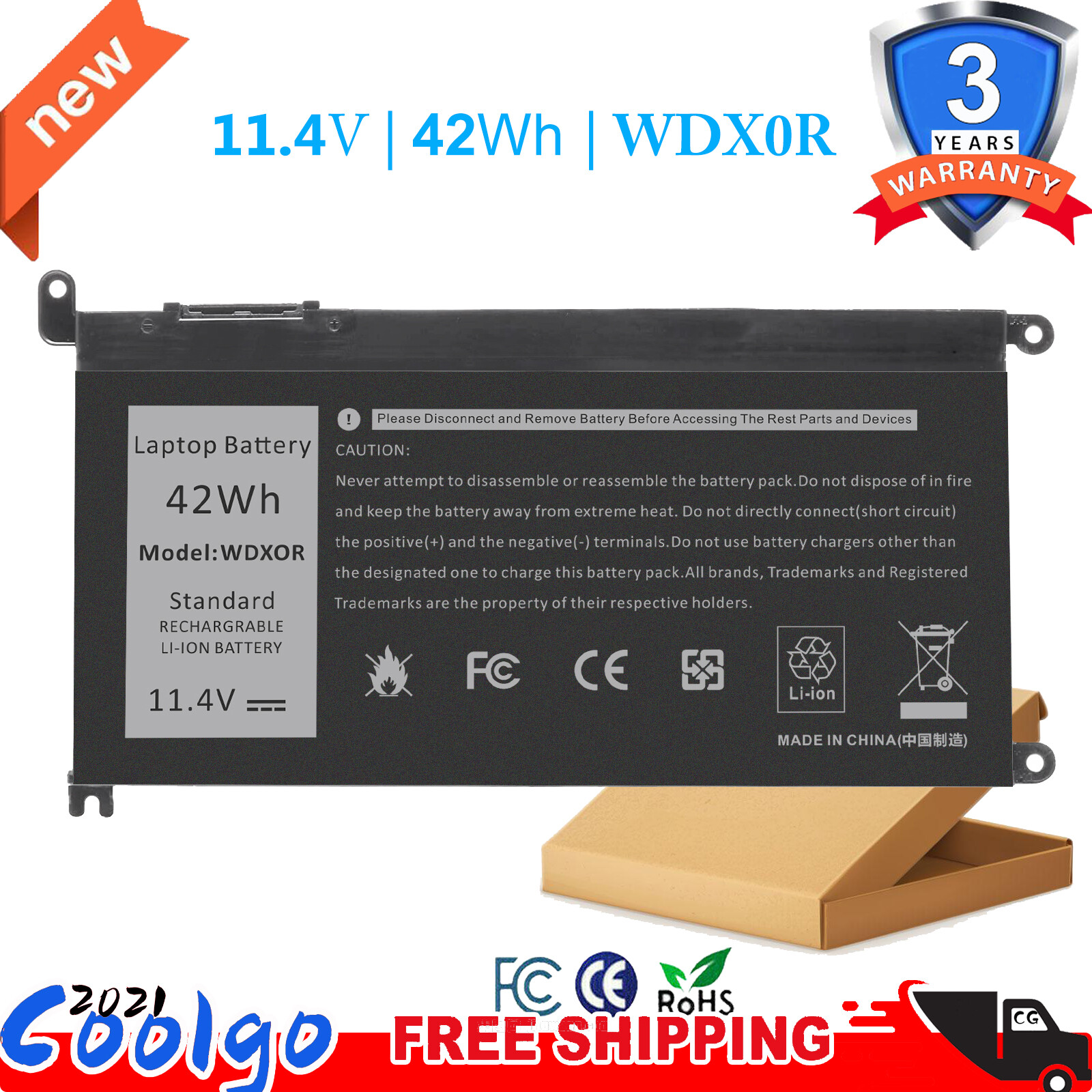 WDX0R Battery 42Wh For Dell Inspiron 15 5567 5568 13 5368 7368 7569 7579 WDXOR C