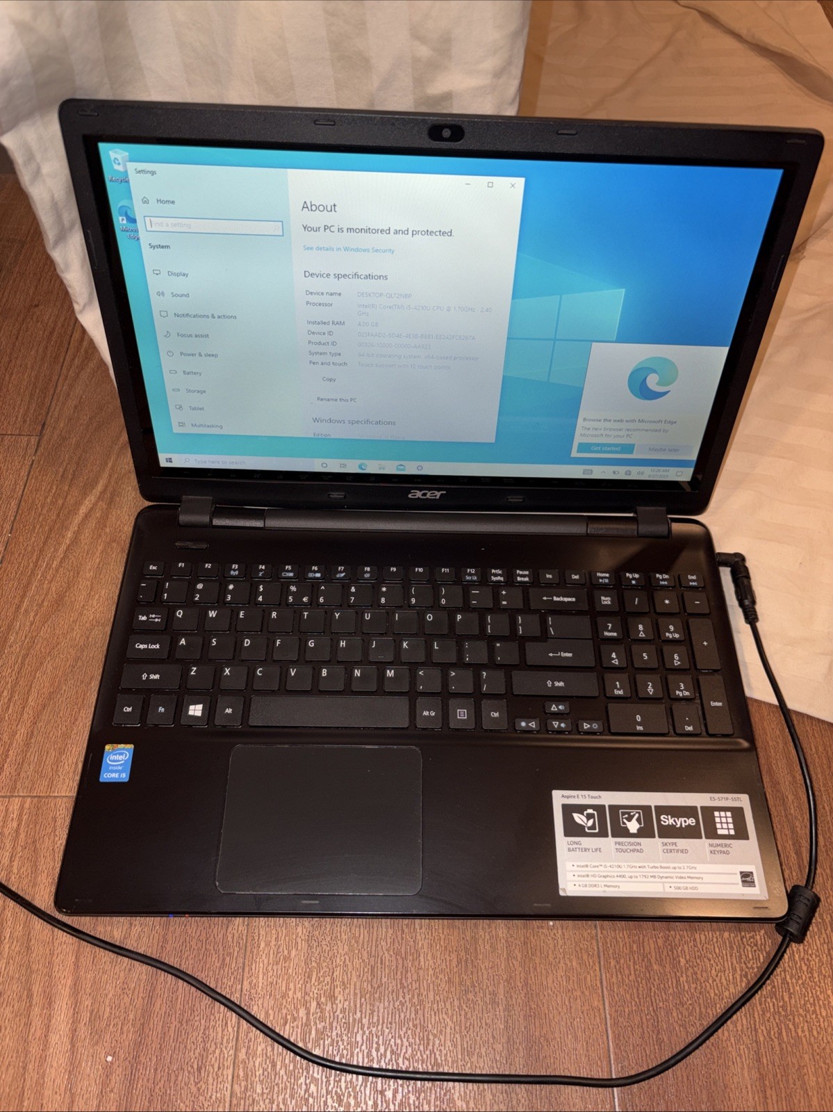 Acer Aspire E5-571P-55TL QUAD i5-4210U 1.7GHz 4GB WIN 10 500 GB