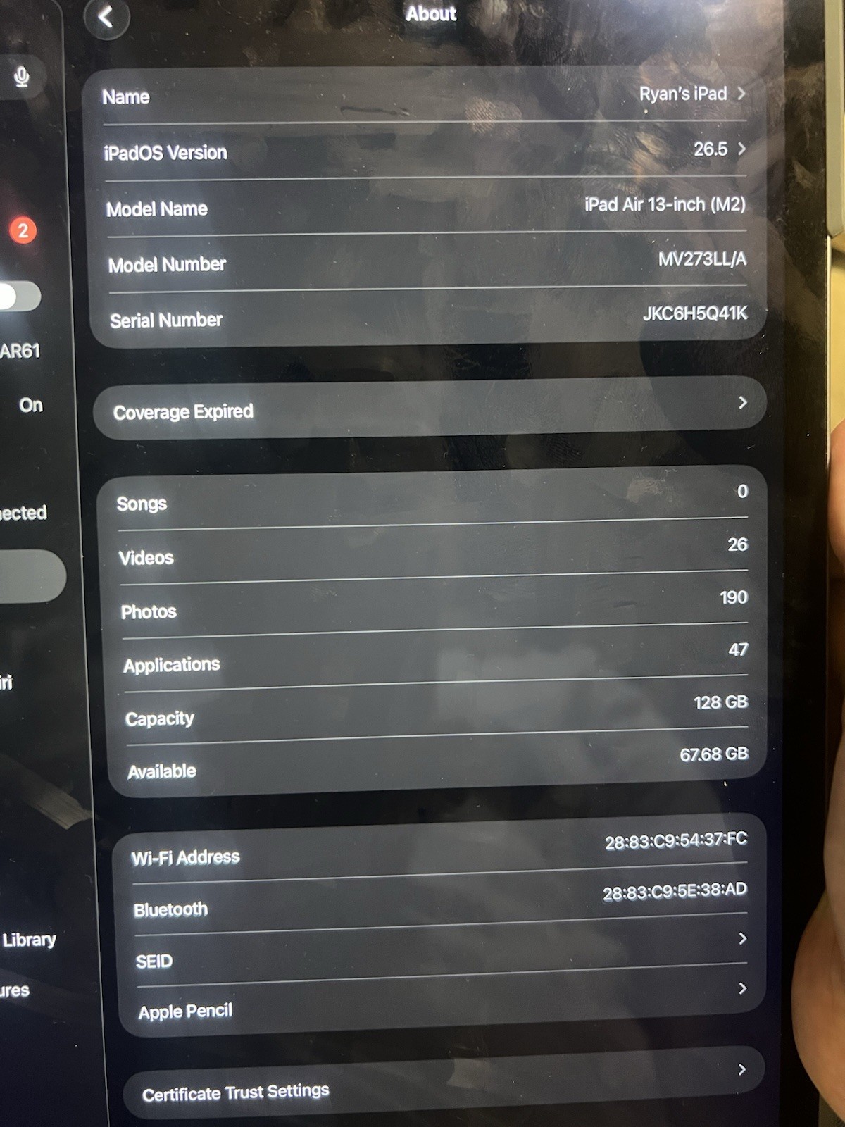 Apple iPad Air M2 13in 128GB Gray Wi‑Fi Tablet iPadOS 8GB RAM MV273LL/A