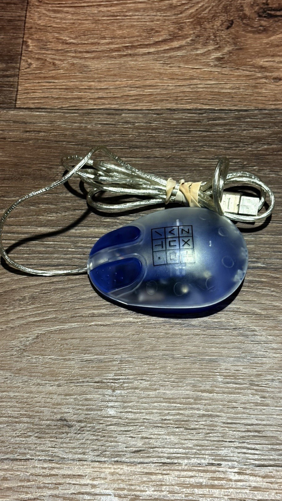 Blue/Clear Wired USB Optical Standard Mouse with USB-A Connector Used
