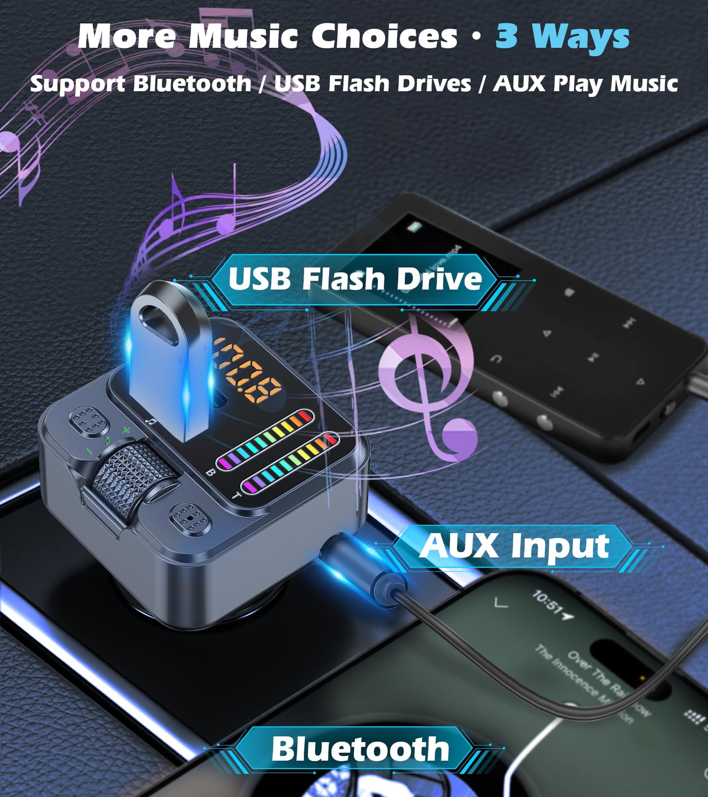 Bluetooth 5.3 Car Adapter with FM Transmitter 42W PD Fast Charging, Wireless…