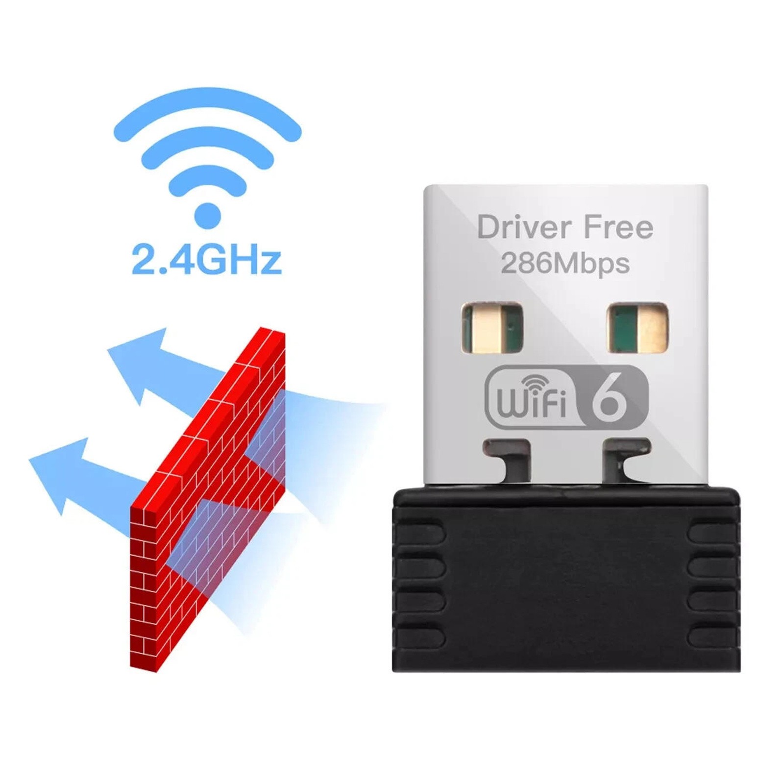 802.11ax WiFi 6 Wireless USB Adapter 2.4GHz 286Mbps Network Card for Win10 PC