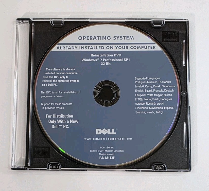 Microsoft Windows 7 Professional SP1 32 Bit DELL Reinstallation DVD Disk