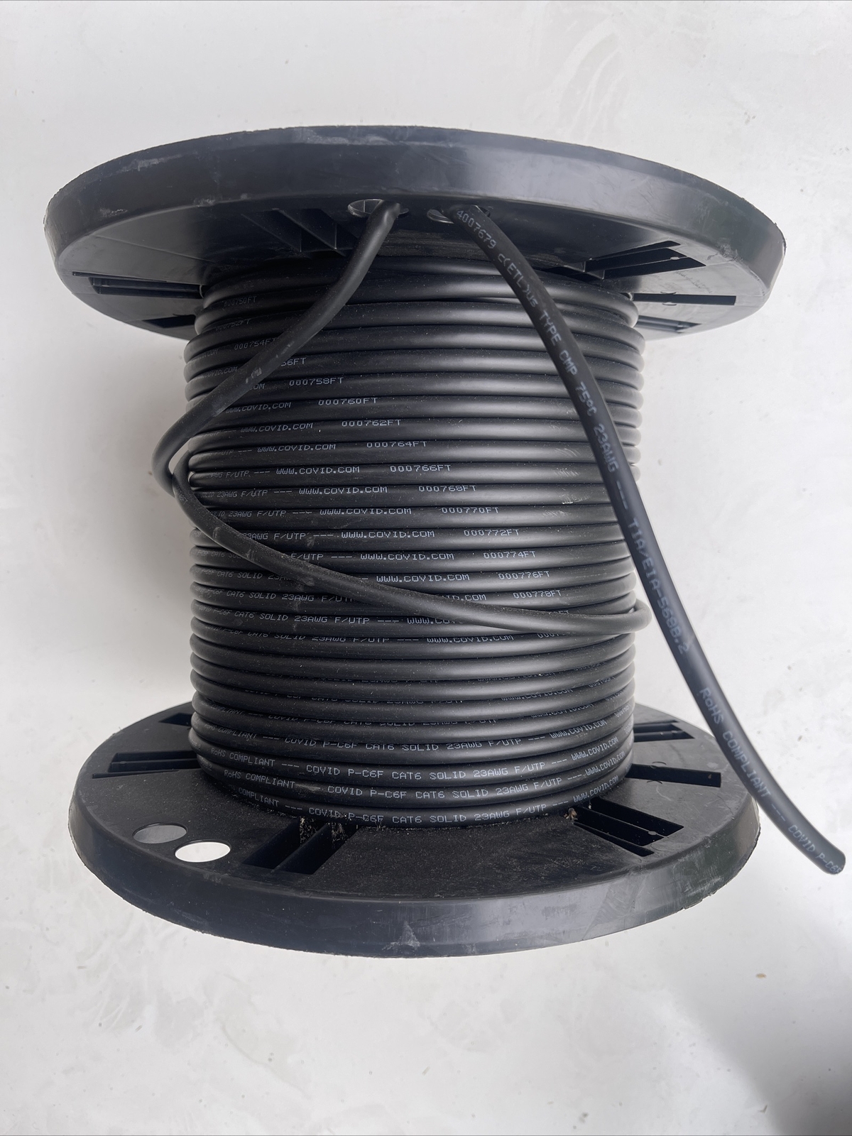 350′ P-C6-BLK-1KR Cat 6 550 MHz Black Plenum Cable Spool 23AWG k193