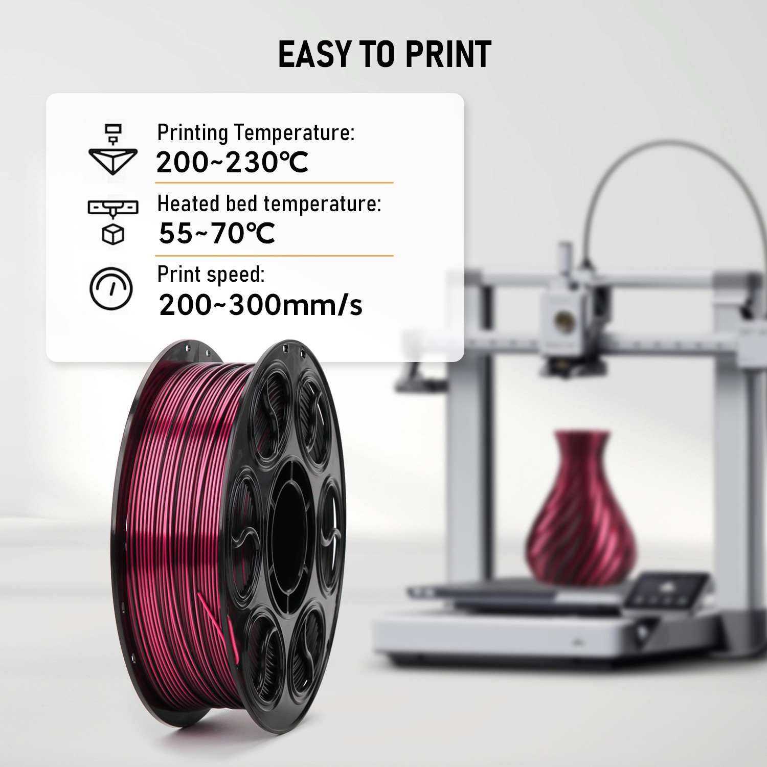 FILAZOO PLA Silk Filament 1.75mm 1KG 200-300mm/s High Speed 3D Printer Filament