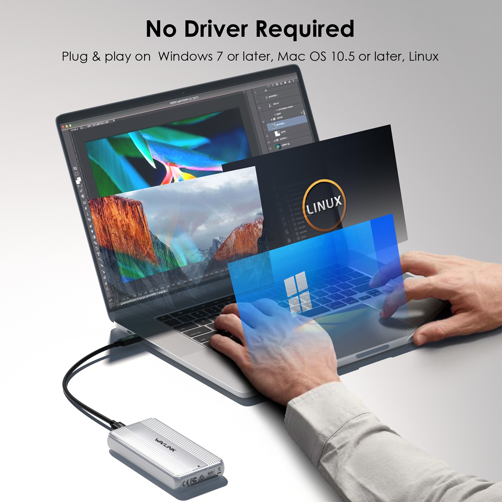 40Gbps USB4 PCIe NVMe SSD Enclosure for 2230/2242/2260/2280 B+M/M-Key PCIe SSD