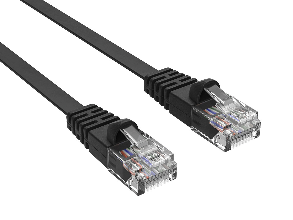 2ft Cat6 Flat Ethernet Network Patch Cable UTP Snagless 32AWG Bare Copper, Black