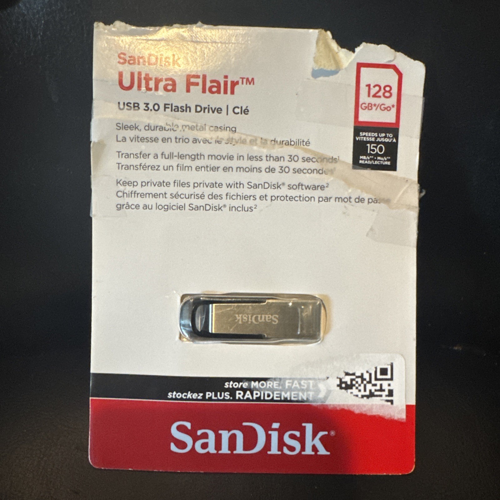 SanDisk Ultra Flair 128GB USB 3.0 Flash Drive Durable Metal Casing