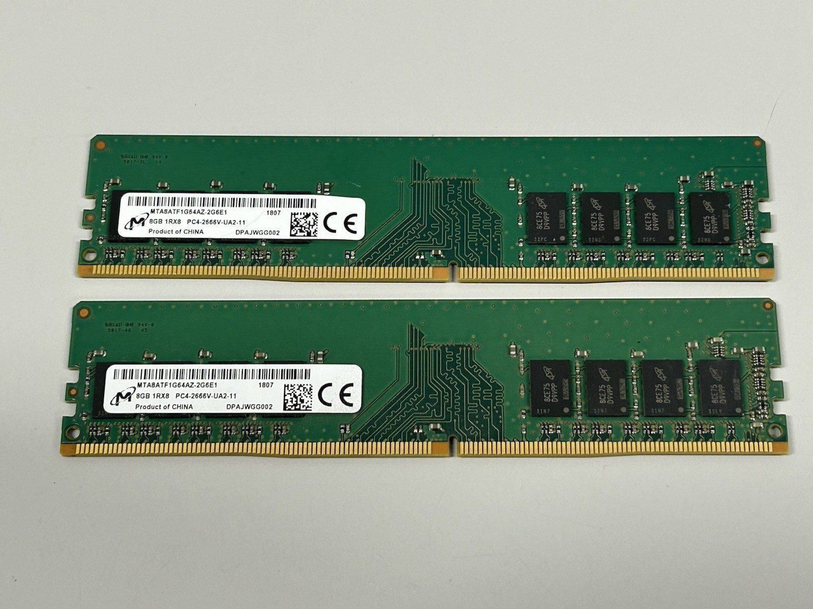 Lot of 2 Micron 8GB 1Rx8 PC4-2666V DDR4 Desktop Ram Memory – 2x8GB – 16GB Total