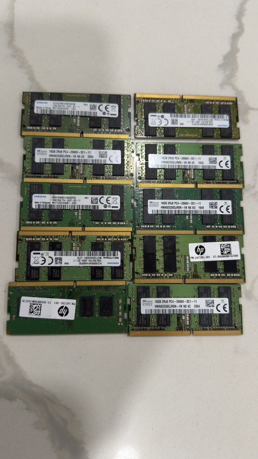 10X16GB DDR4 PC4-2400T 260-Pin SO-DIMM 2Rx8 RAM Mixed brand