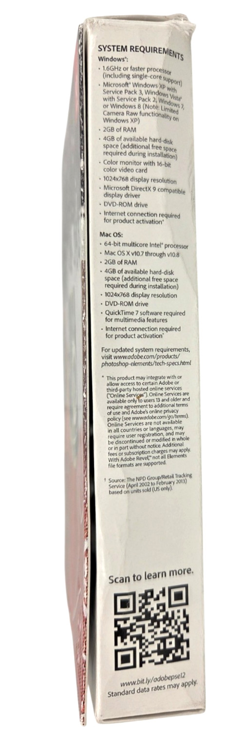 Adobe Photoshop Elements 12 Windows / Mac OS in Box with Manual & Serial Number