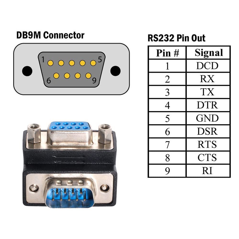 DB9P 90 Degree Down Angled DSub 9Pin RS232 Male To Female Connector