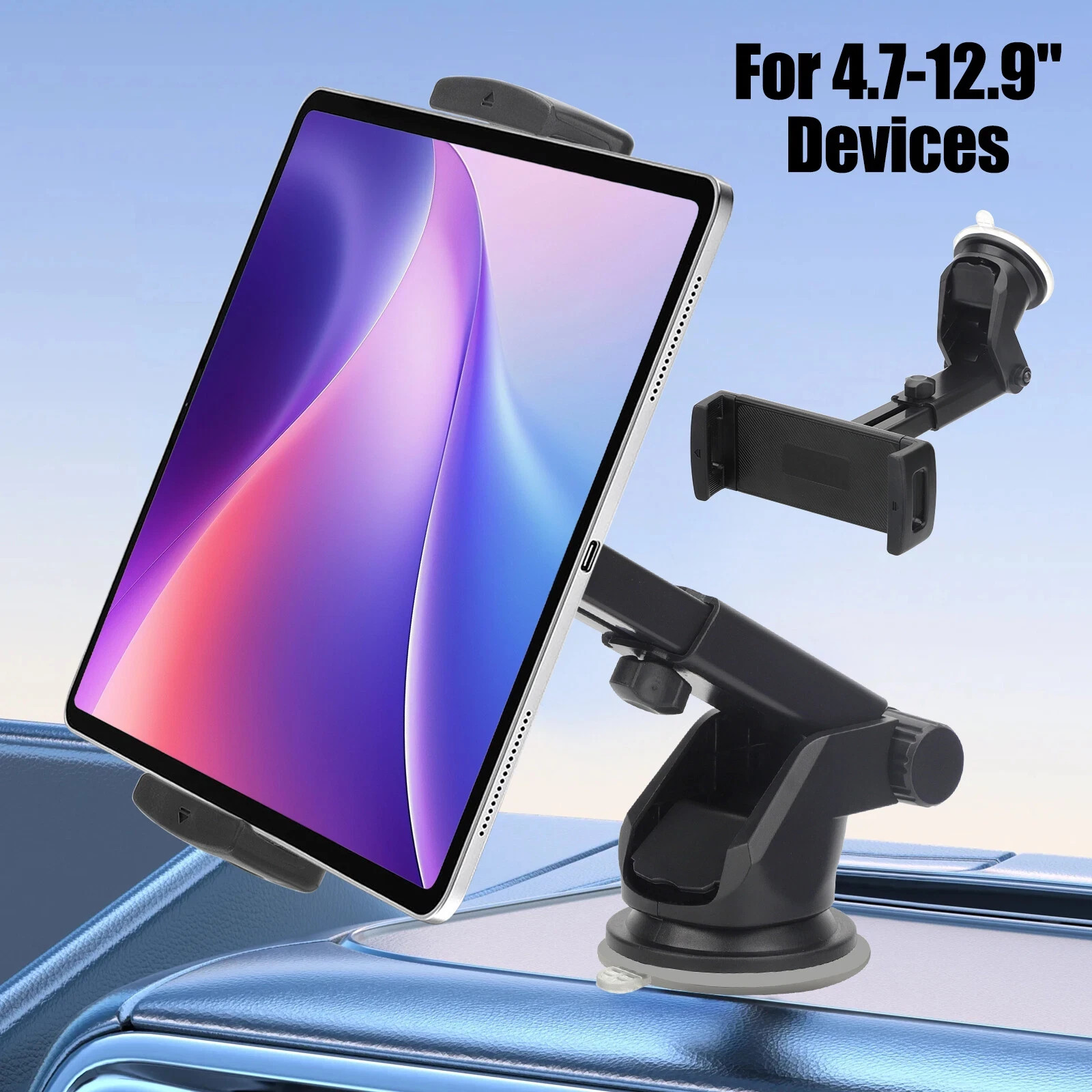 Car Tablet Phone Mount Holder Windshield Dashboard for 4.7-12.9″ iPhone iPad GPS