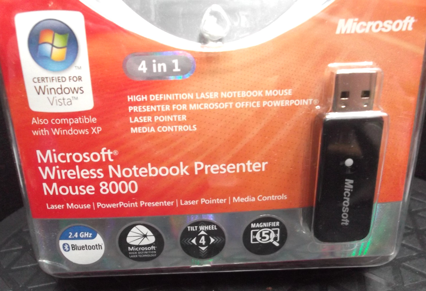 Microsoft Wireless Notebook Presenter Mouse 8000 Model 1065 Silver Bluetooth