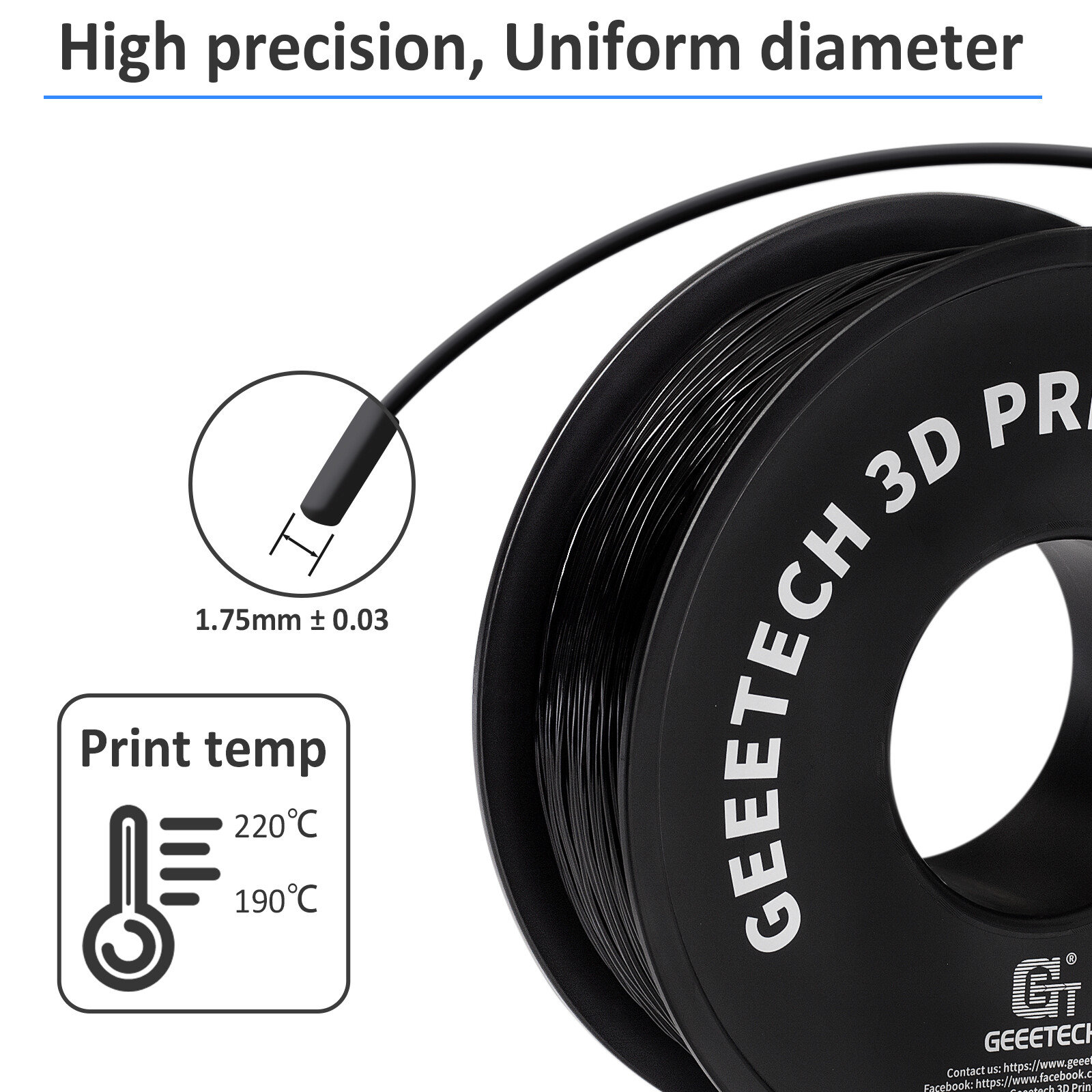 GEEETECH Filament TPU Black 1.75mm 1kg/roll Consumables For FDM 3D Printer US