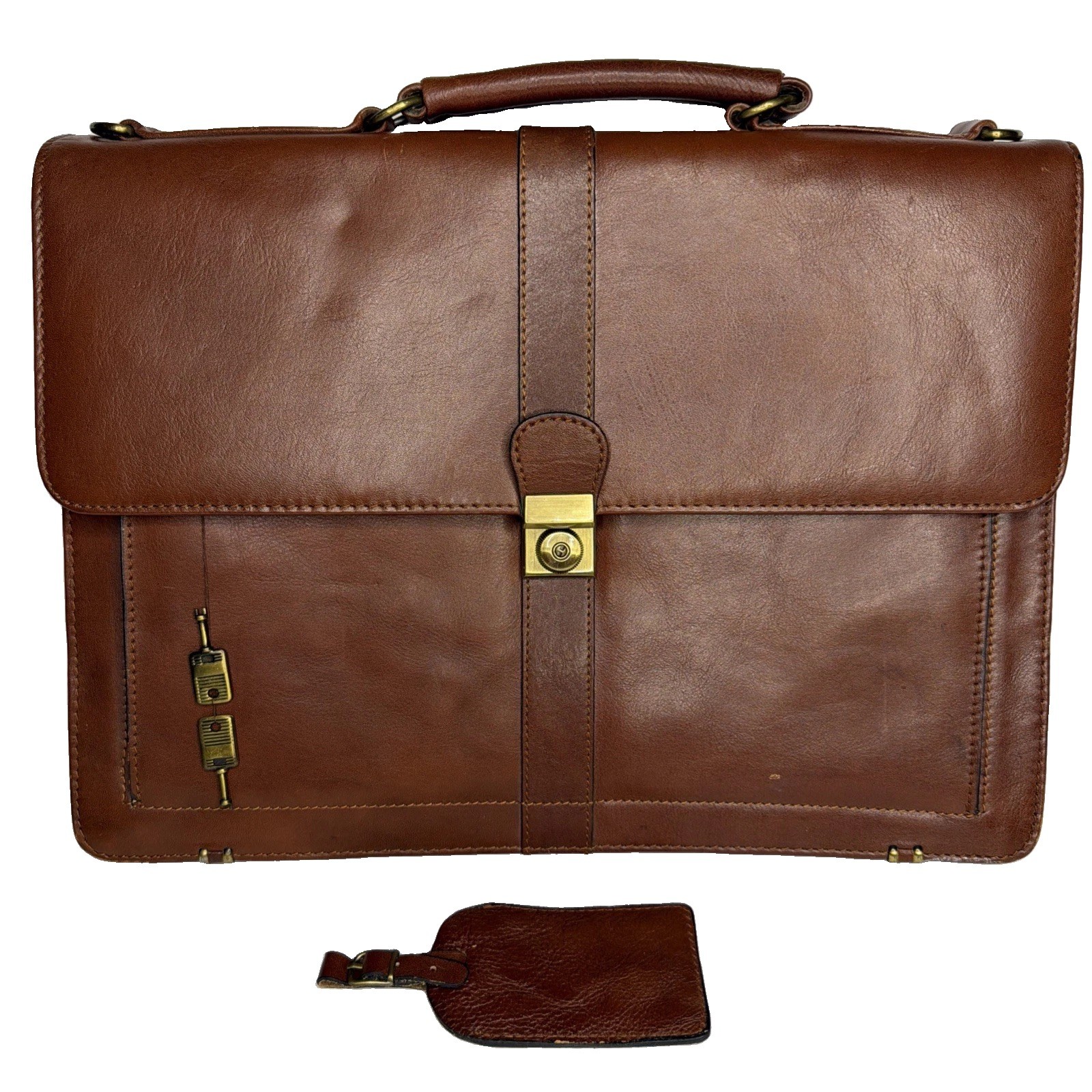 Stebco Top Grain Leather Briefcase Attaché Messenger Bag 2 Brass Keys Brown New