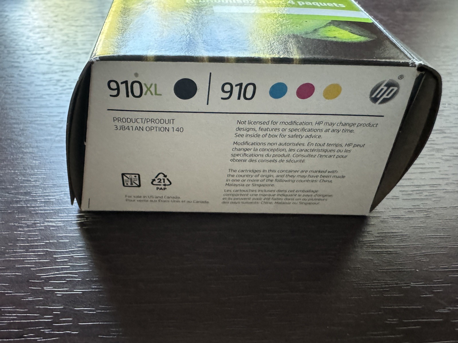 HP 910xl 910 Black/Cyan/Magenta/Yellow 4-Pack Inkjet Cartridges Exp Sep 2026 NOB
