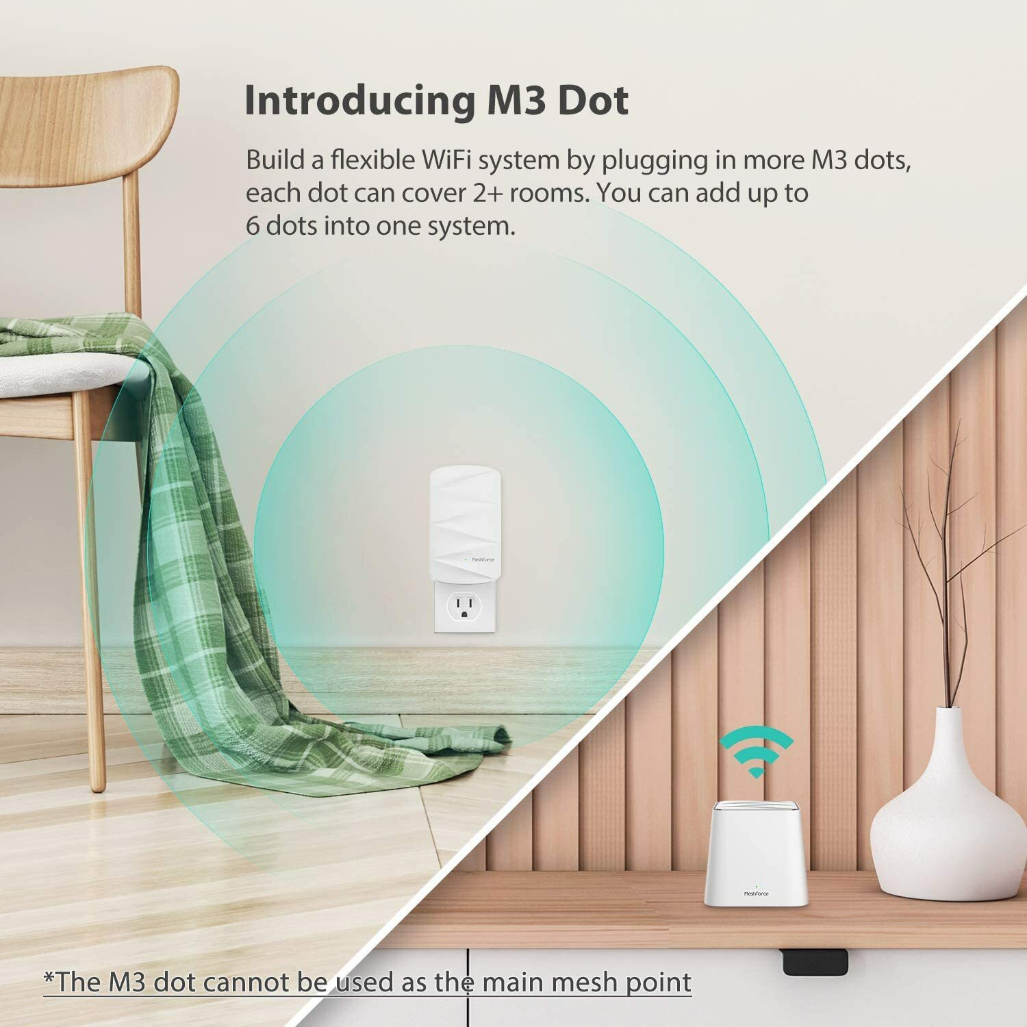 1-Pack MeshForce M3 Dot Wall Plug WiFi Extender, Works with MeshForce M1 and M3