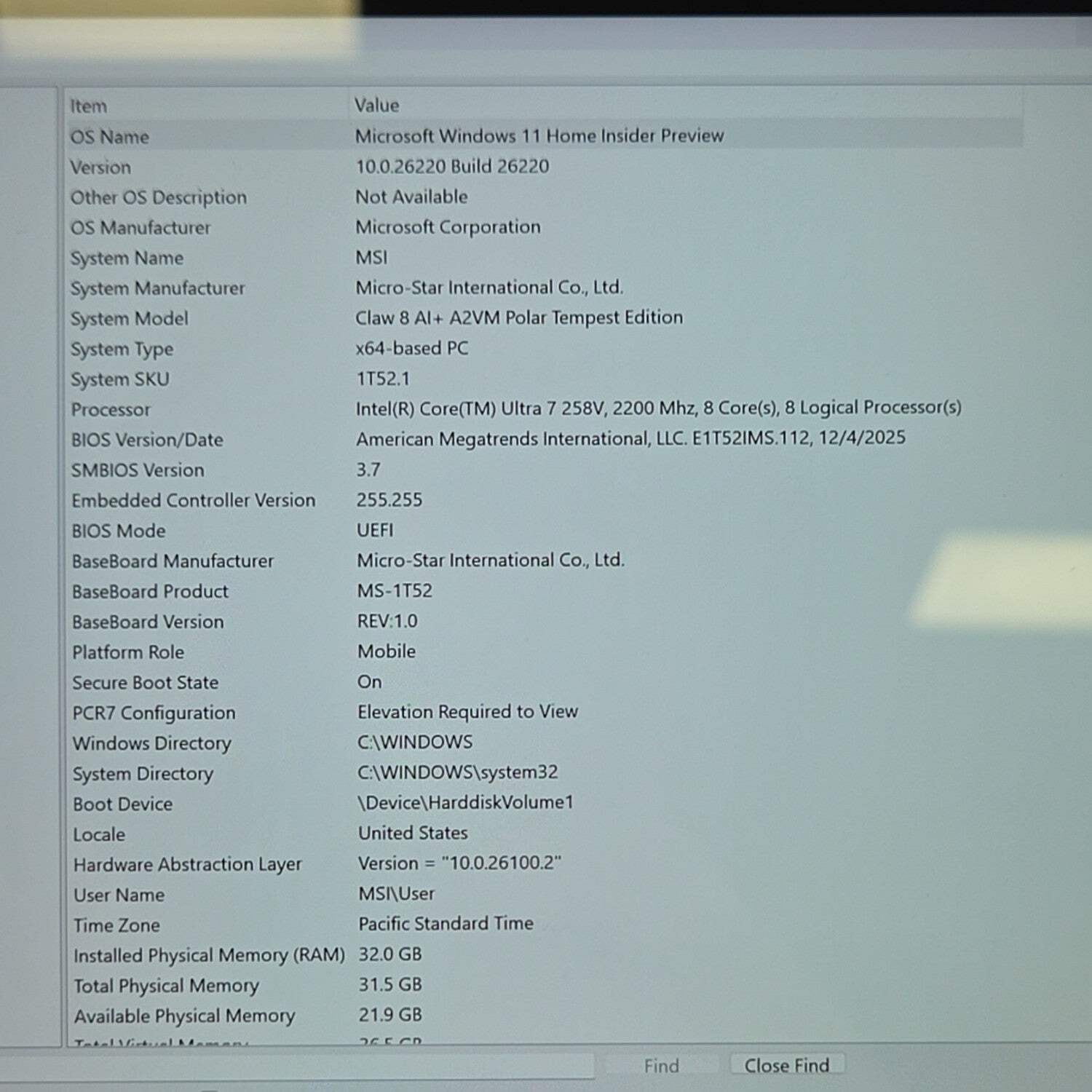 MSI Claw 8 AI+ 8″ Intel Core Ultra 7 258V 32GB RAM 1TB Polar Tempest