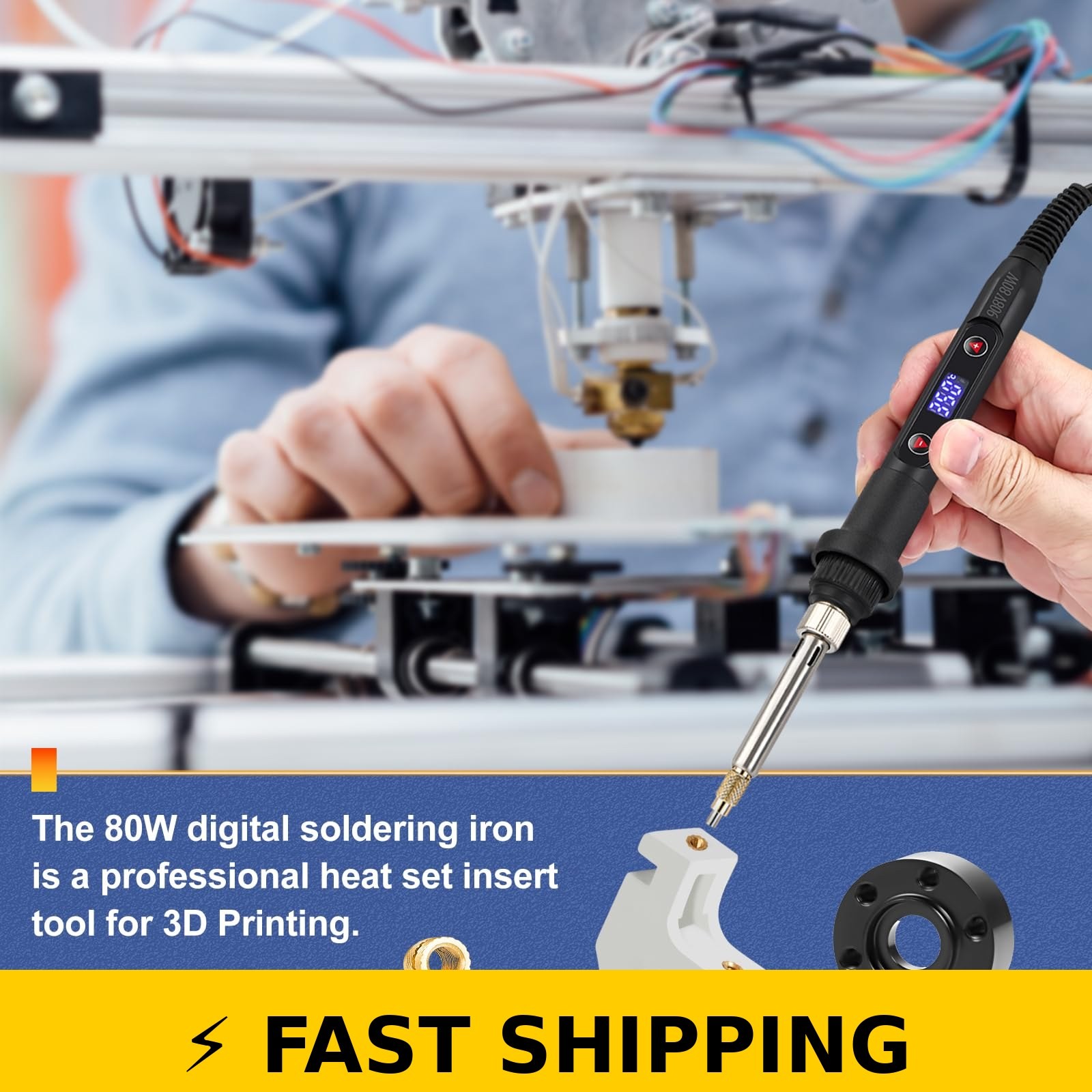 Kadrick 80W Soldering Iron Heat Set Insert Tool Kit for 3D Printing