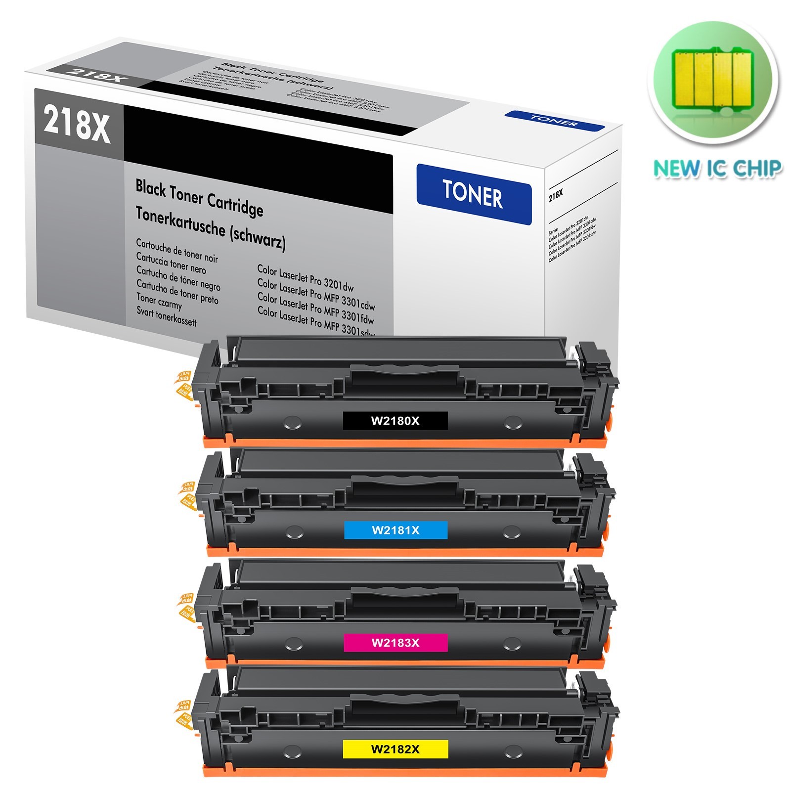4 Pack 218X W2180X High Yield Toner With Chip for HP LaserJet Pro MFP 3301fdw