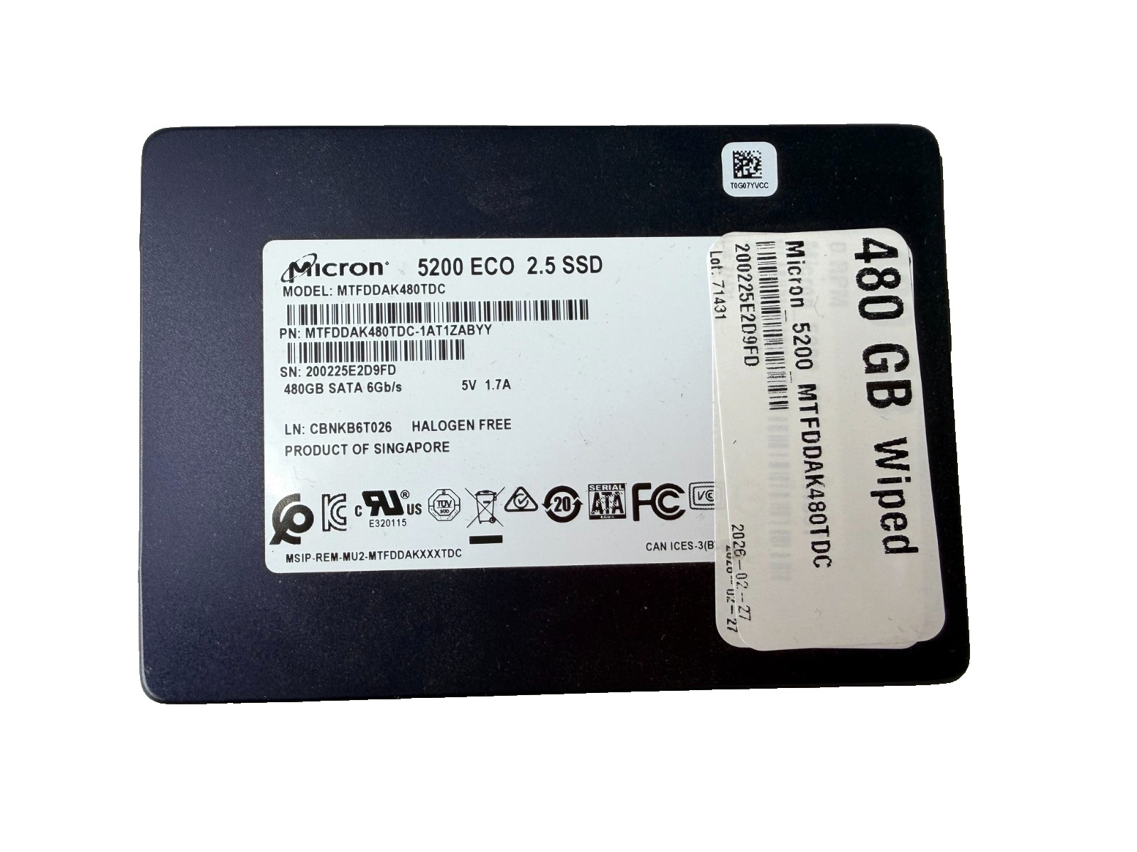 Micron 5200 ECO 480GB SSD SATA 6G TLC RI 2.5″ MTFDDAK480TDC-1AT1ZABYY