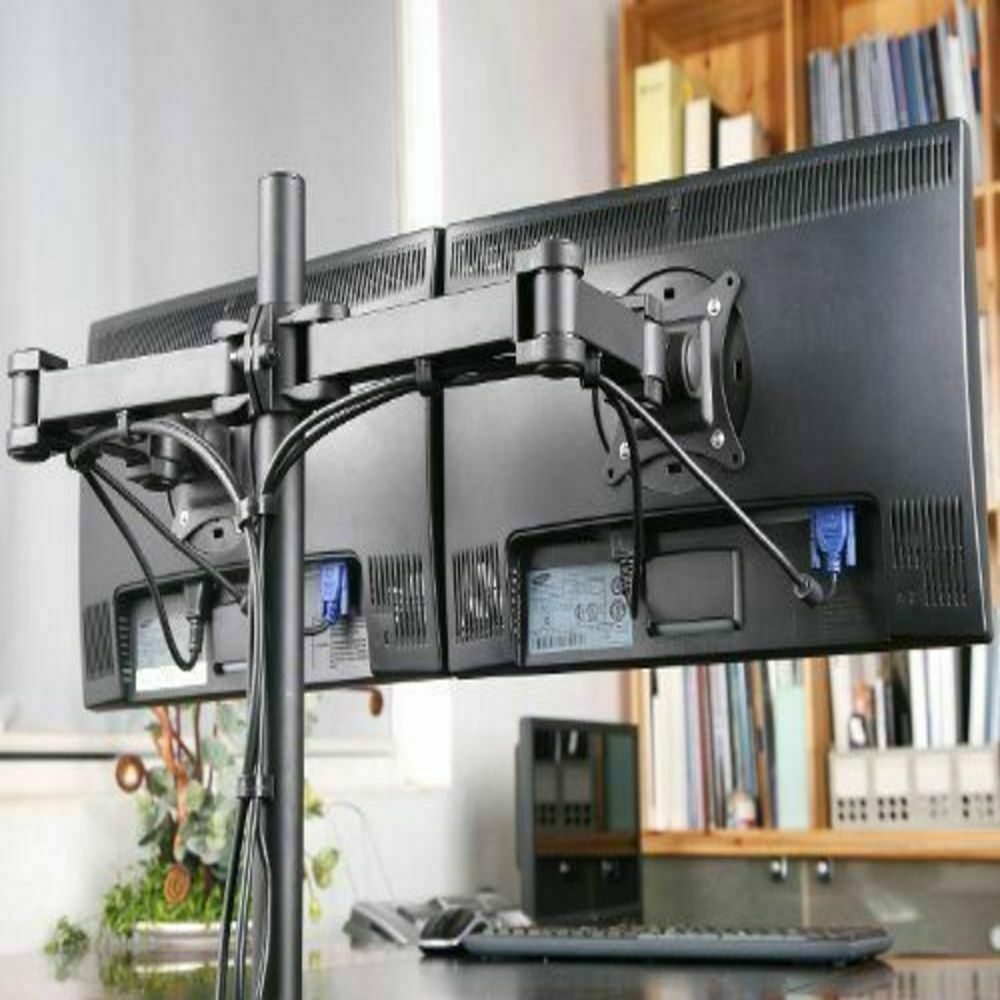 10-27” Dual LCD Screen Monitor Desk TV Bracket Swivel Stand mount Holder