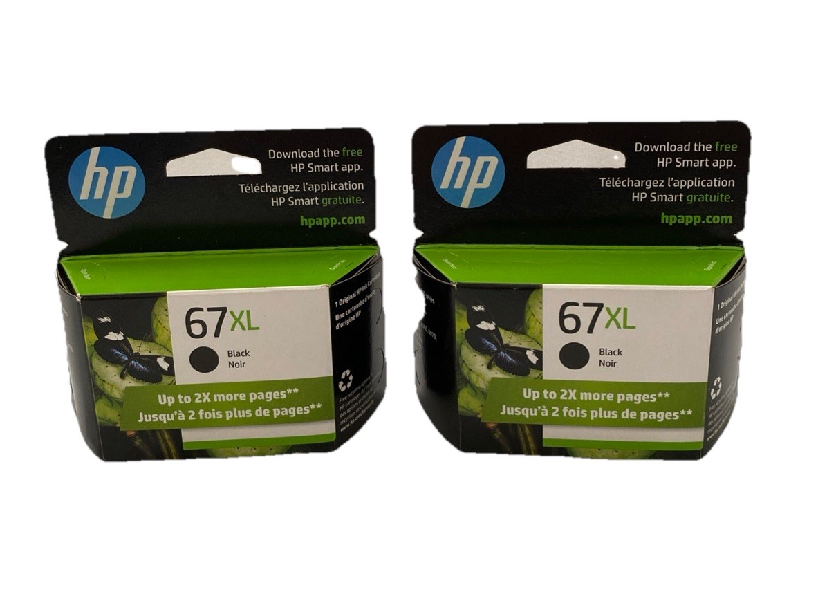 HP 67 XL Ink Cartridges 2 Black/2 Tri-Colored NEW Expires Sep 2026