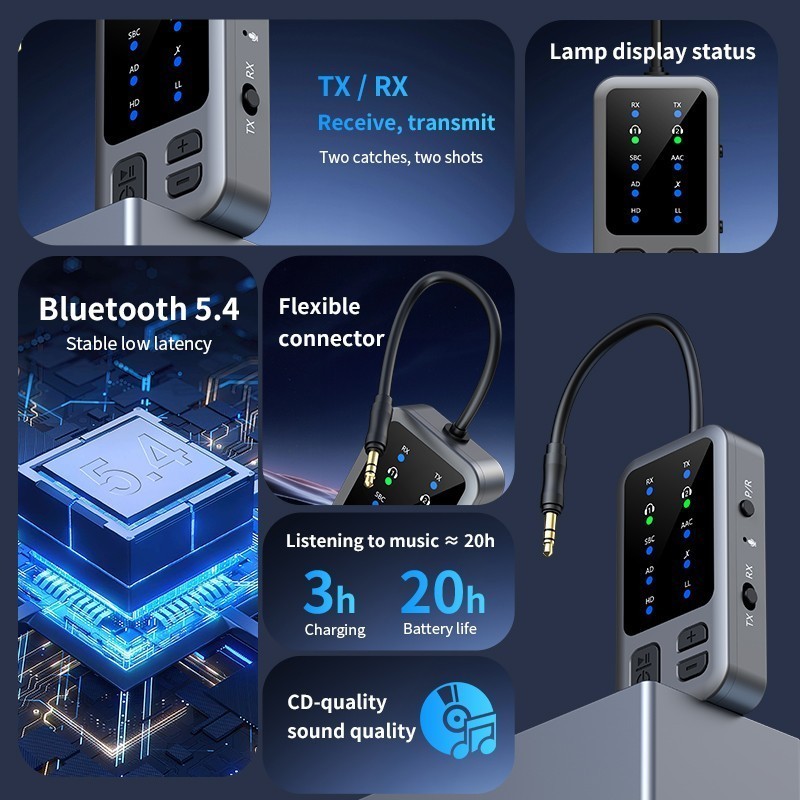 APTX Bluetooth 5.4 Audio Receiver Transmitter 3.5mm Aux Wireless Music Adapter
