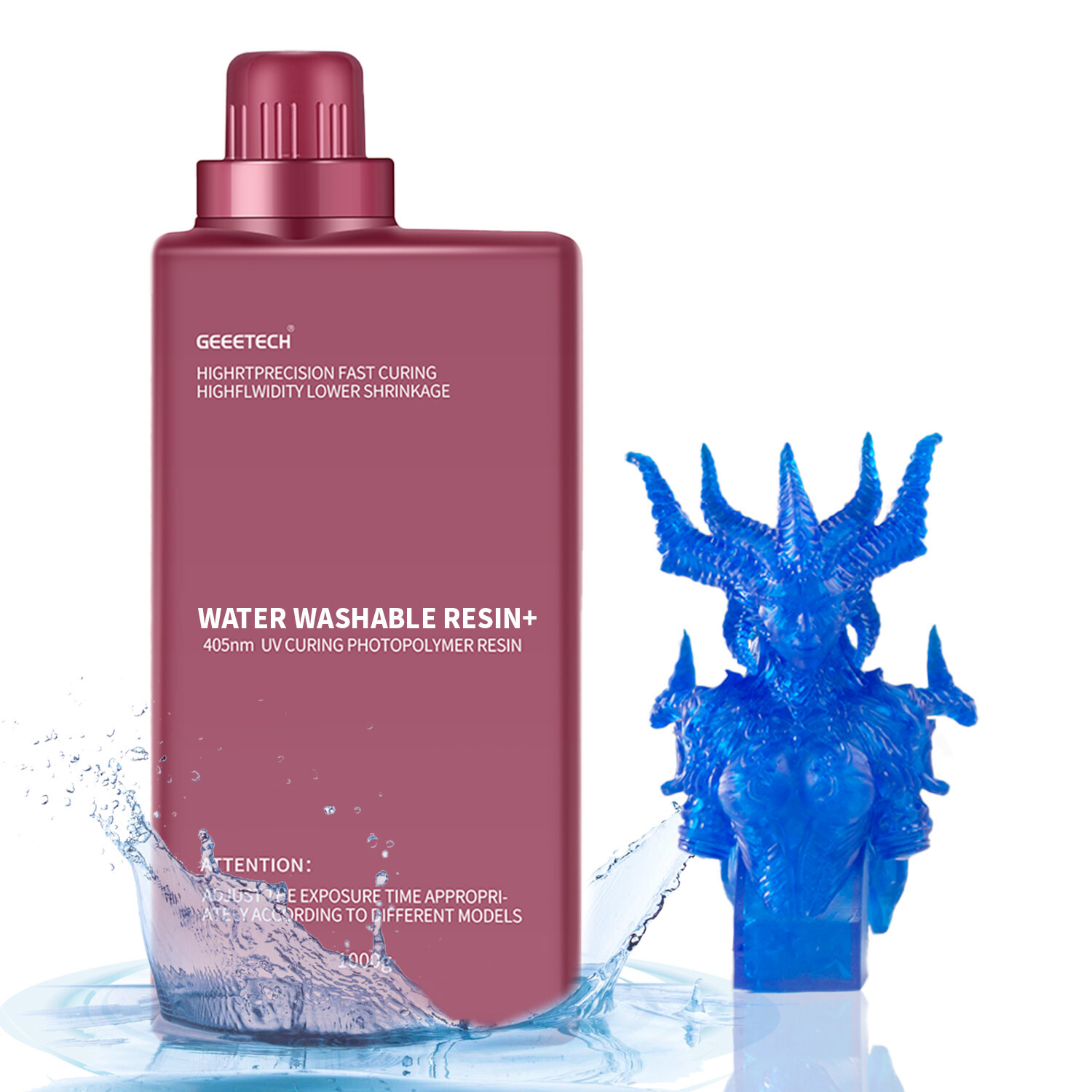 Geeetech Water Washable Resin 405nm UVCuring Resin 1kg Blue for Resin 3D Printer