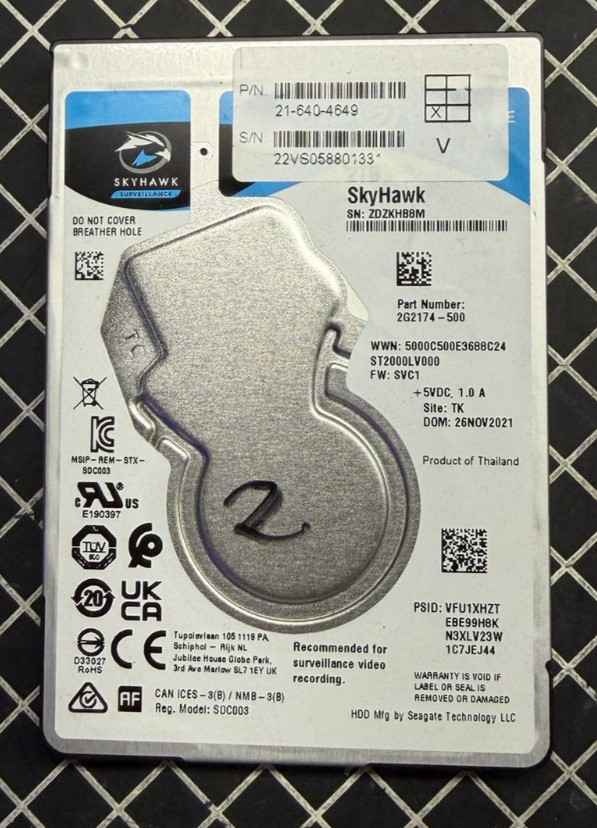 Seagate SkyHawk 2TB ST2000LV000 5400RPM SATA 2.5″ Surveillance Hard Disk Drive