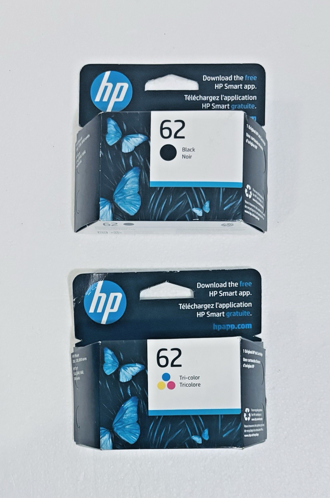 HP 62 1 Black 1 Tri-color Original Ink Cartridges, Exp Jun 2025, Feb 2026
