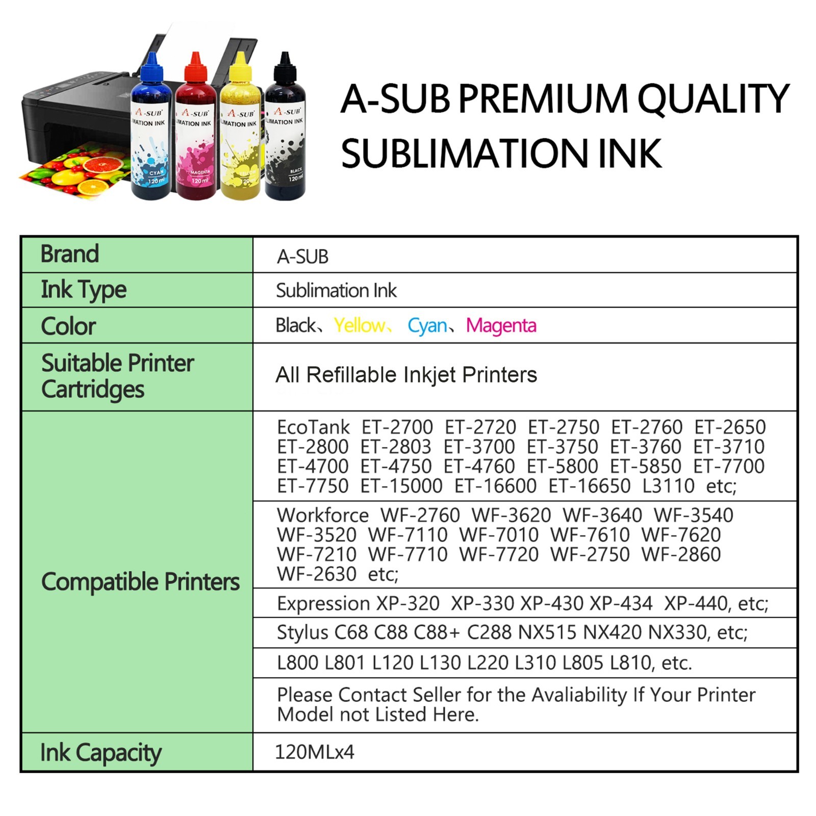 Bundle A-SUB Sublimation Ink + Sublimation Paper 8.5×11 + 2Roll Sublimation Tape