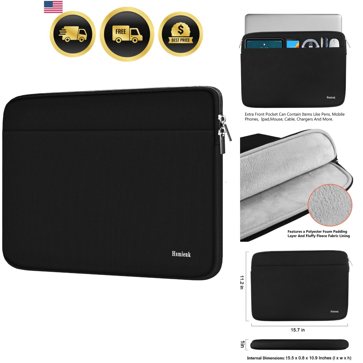 Laptop Case Sleeve 15.6 inch, Shockproof Protective Notebook Case with Access…