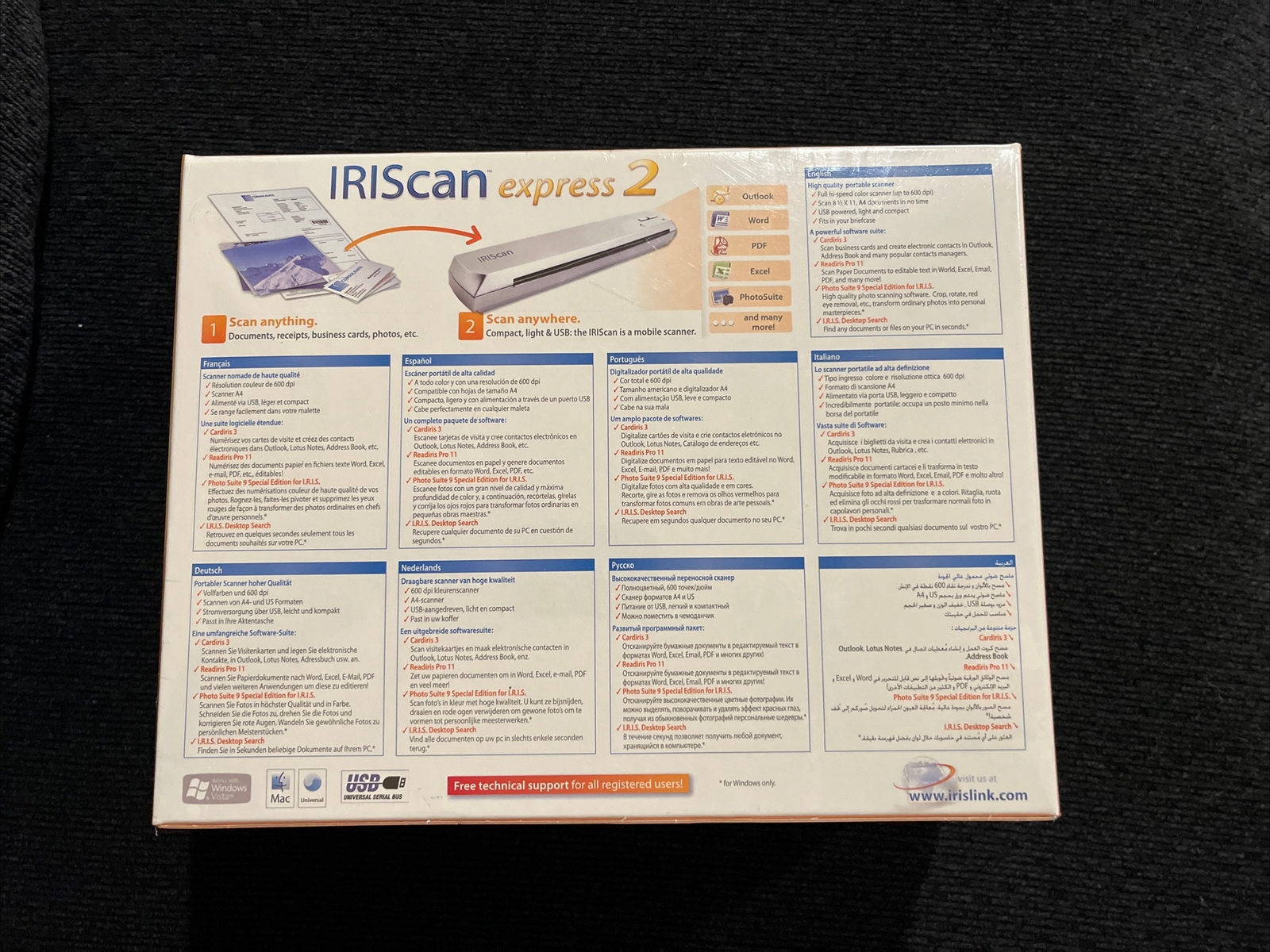 IriScan Express 2-Scan Documents Photos Business Cards Portable Usb Scanner 