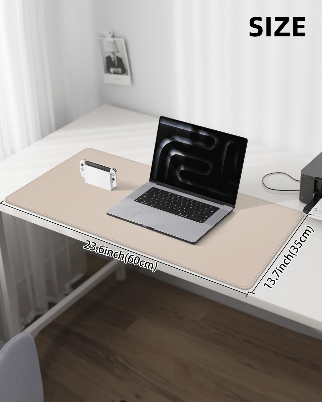 NonSlip Waterproof PU Leather Desk Pad Mat Mouse Laptop 23.6×13.7 In Beige