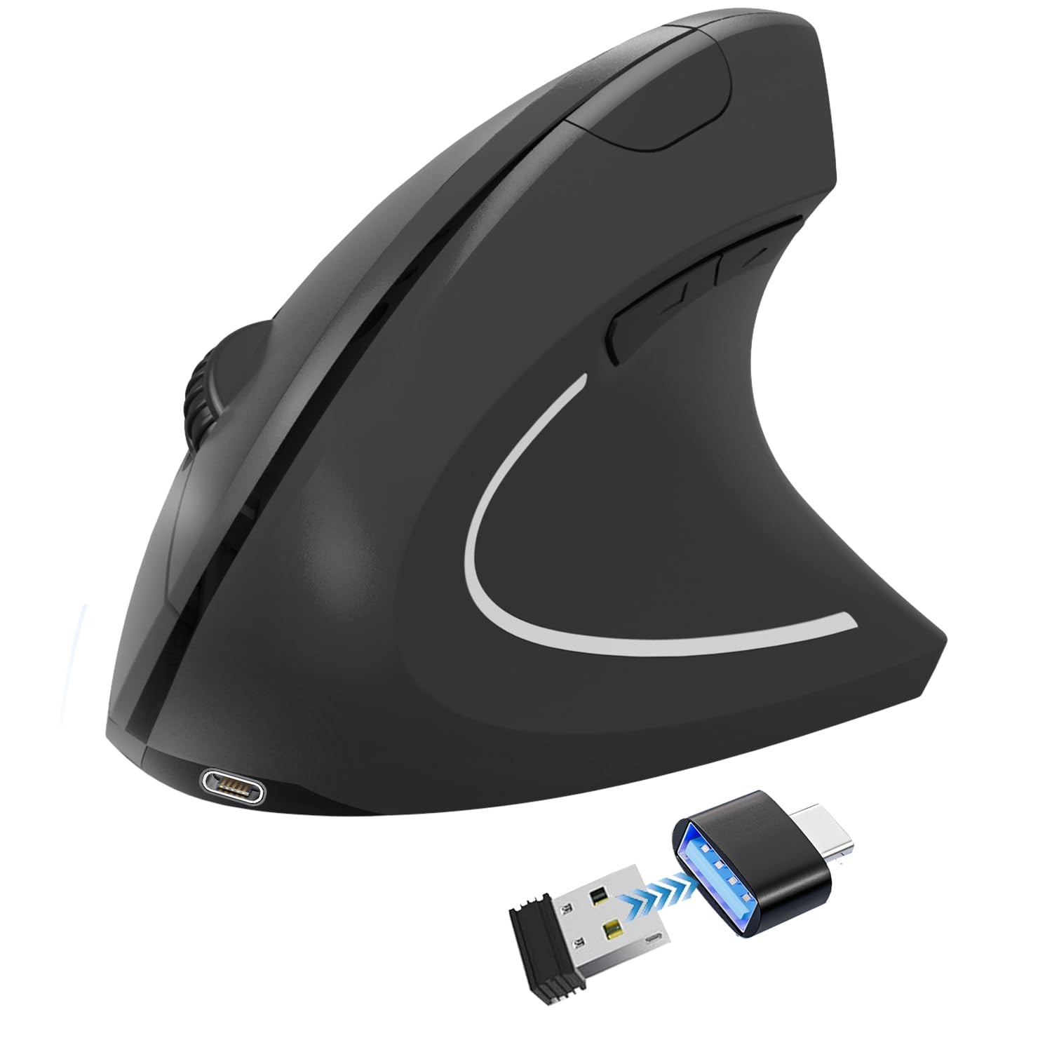 Ergonomic Wireless Mouse 800/1200/1600 DPI Rechargeable Vertical Mice Black