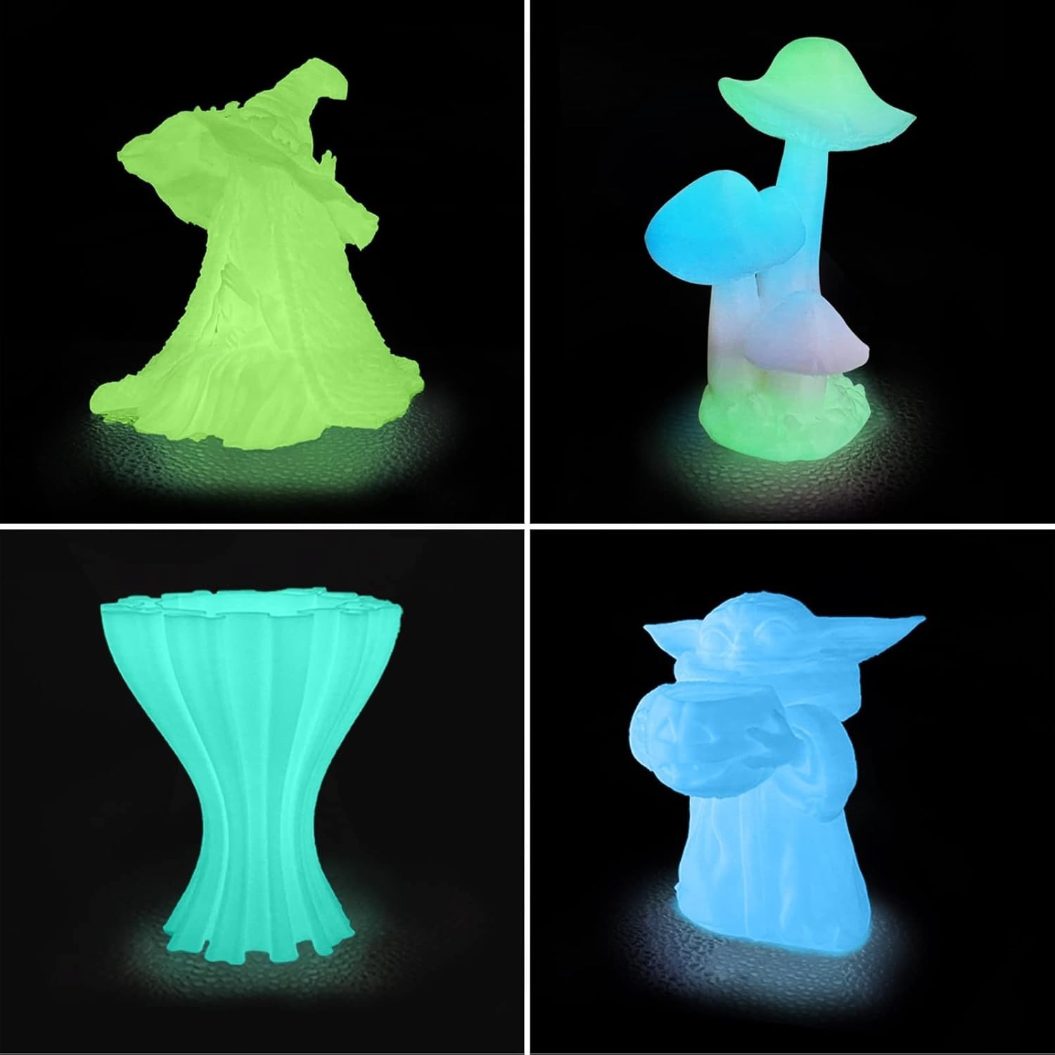 3D Printer Filament Bundle Glow in The Dark Multicolor PLA 1.75mm 4 Pack