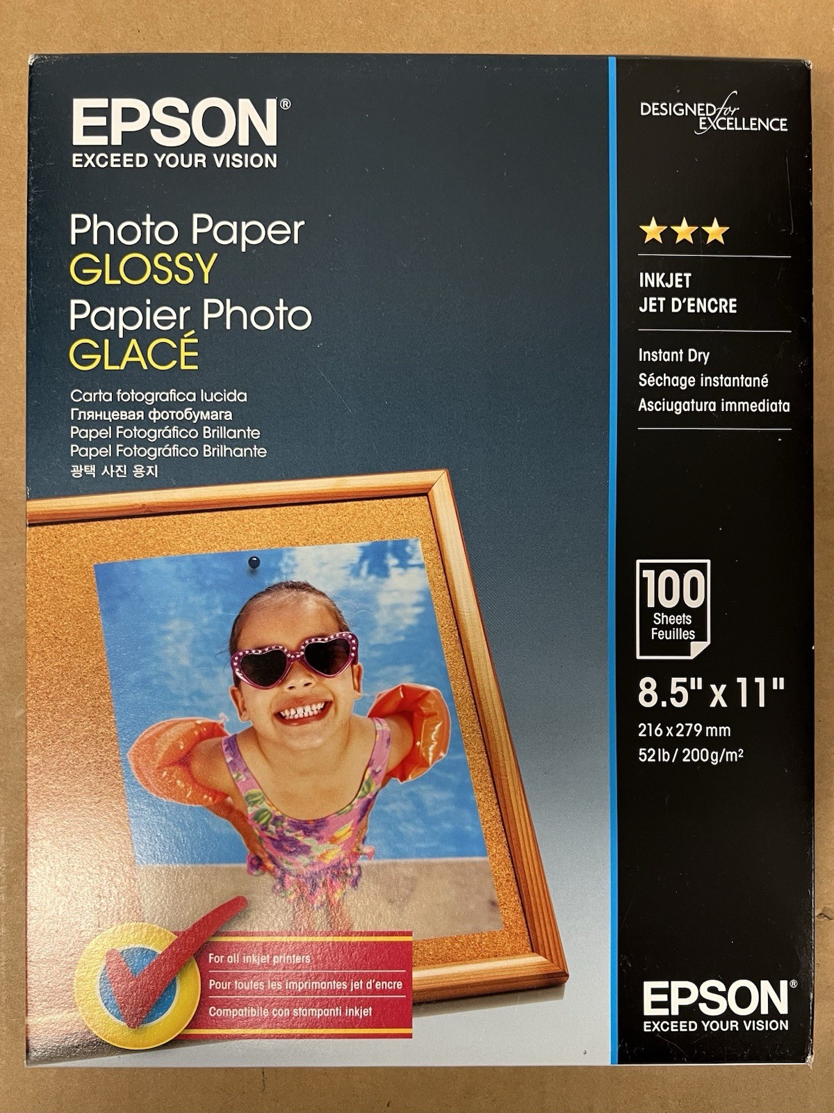 Genuine Epson Photo Paper Glossy White 8.5 x 11″ for Inkjet S041271 (100/PK) New
