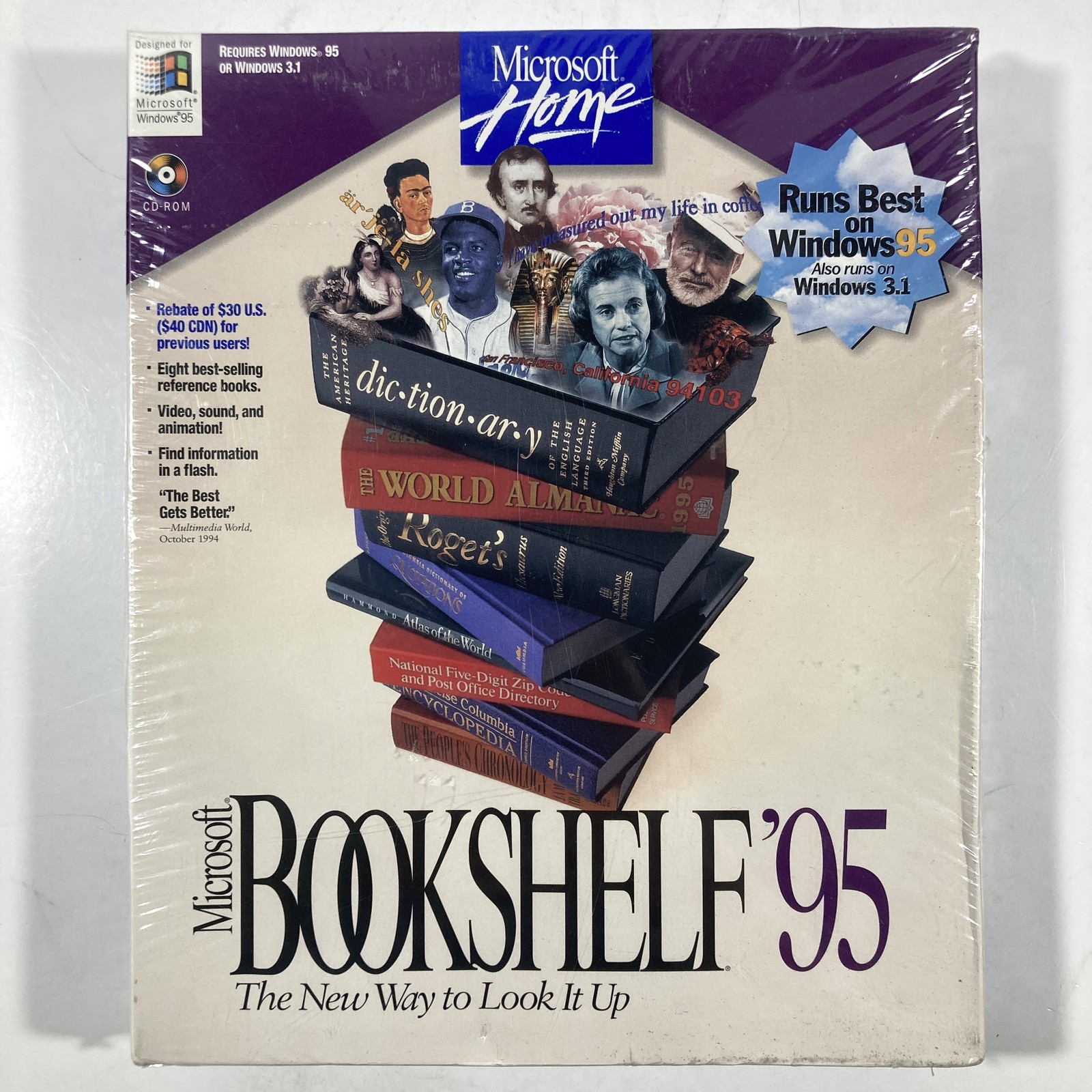 Microsoft Bookshelf ’95 CD-ROM Software for Windows 95 / 3.1 New Sealed Big Box