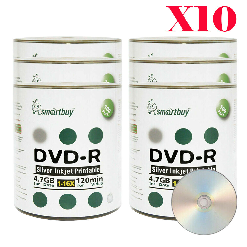 6000-Pack SmartBuy DVD-R 16X 4.7GB Silver Inkjet Printable Recordable Media Disc