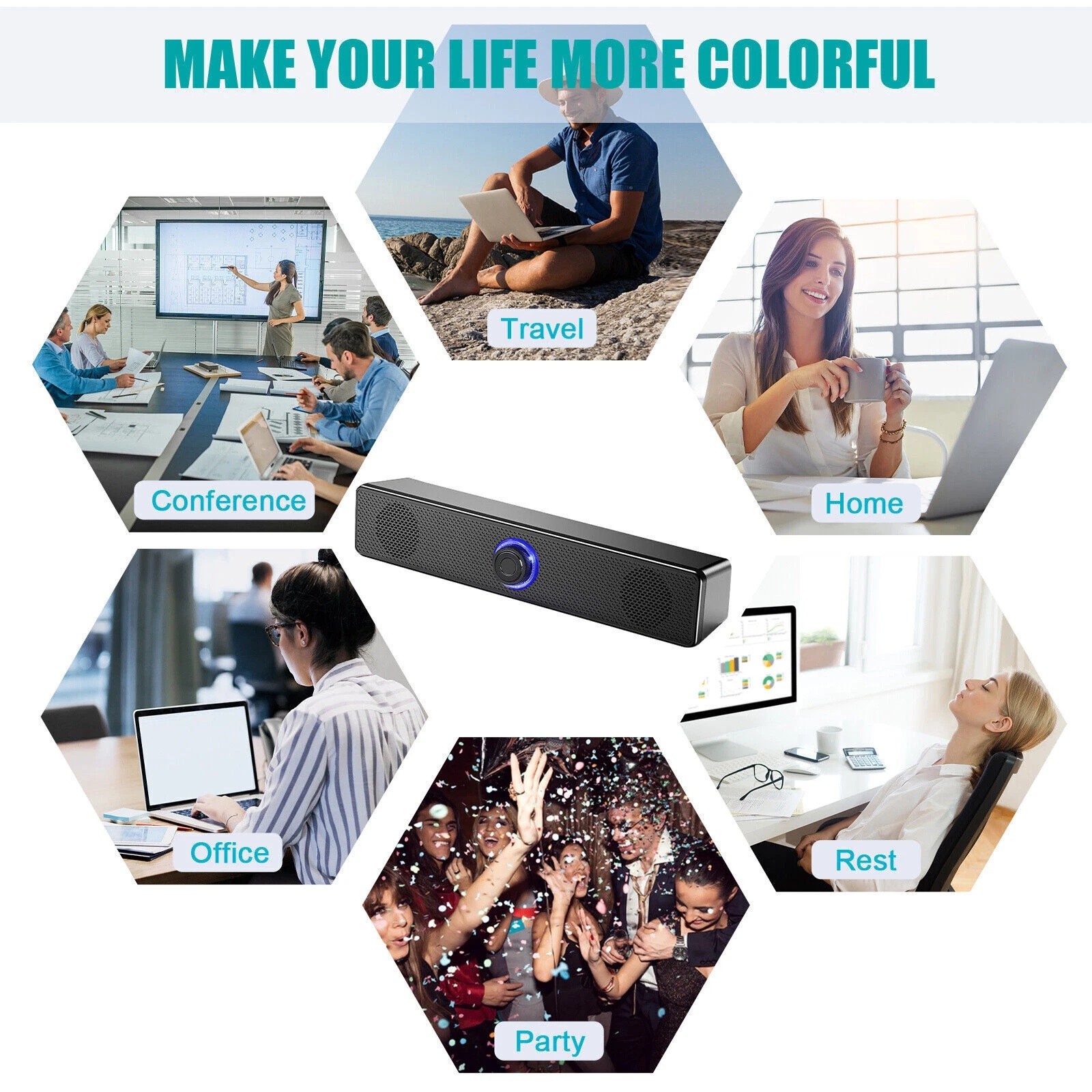 Stereo Bass Sound Computer Speakers 3.5mm USB Wired Soundbar for Desktop Laptop