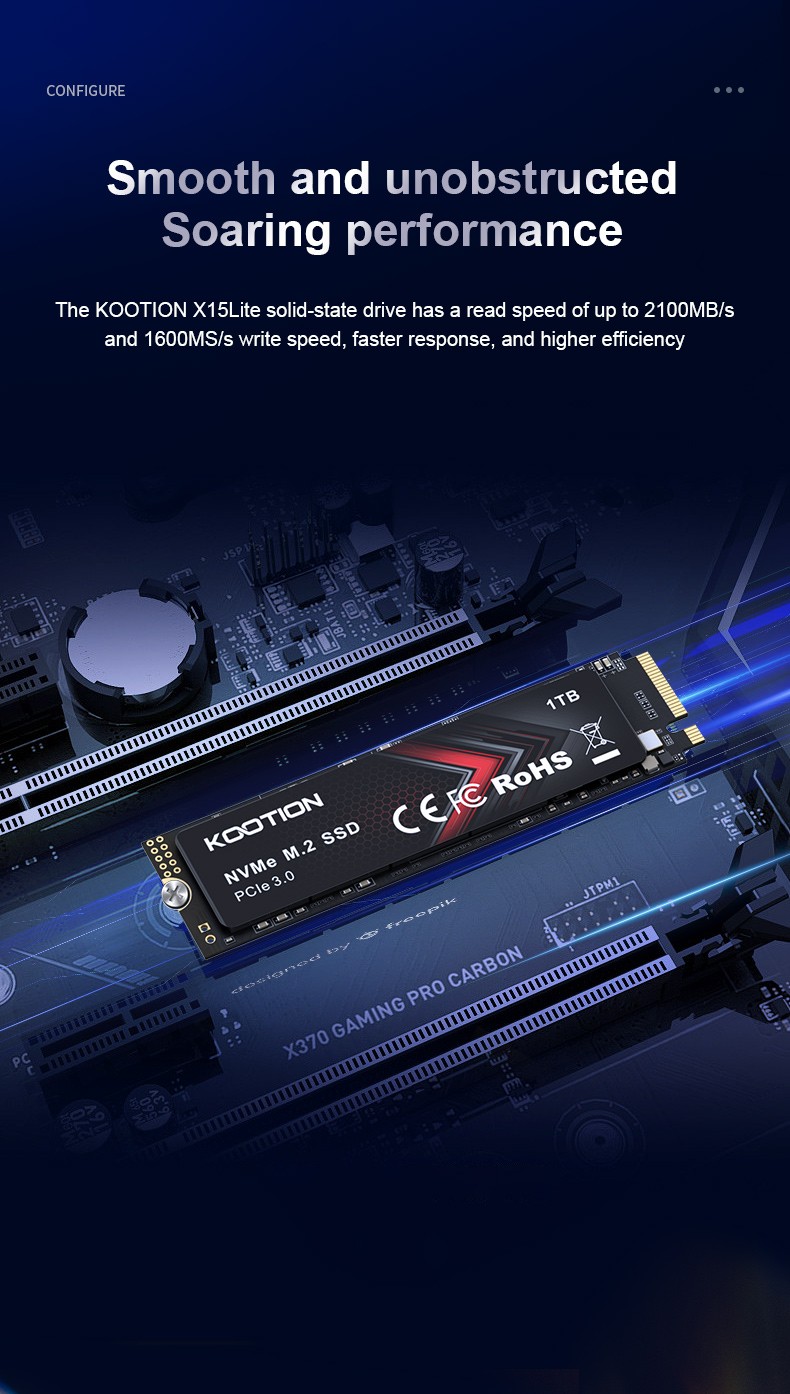 Kootion 1TB Internal Solid State Drive PCle 3.0 NVMe M.2 Drive Data to 2000MB/S