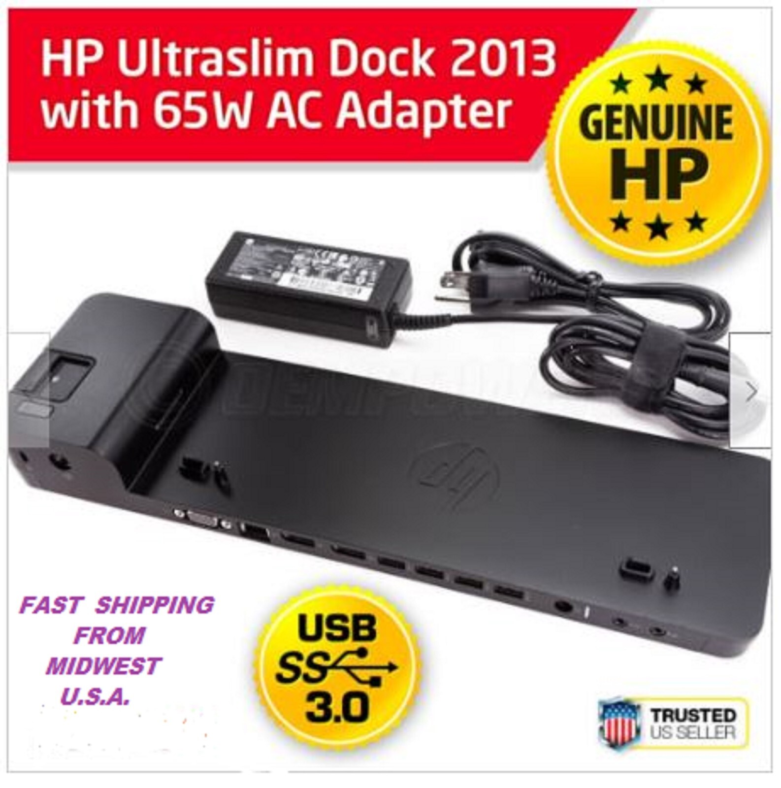 💥NEW SEALED GENUINE HP 2013 UltraSlim Docking Station D9Y32AA D9Y32UT w/Charger